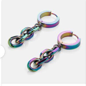 Vitaly hostile chain hoop earrings in gasoline chrome